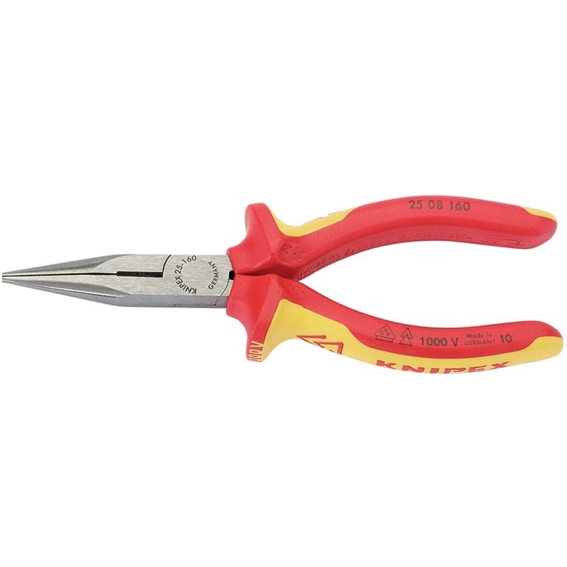 Knipex 25 08 160 UKSBE 25 08 160UKSBE VDE Fully Insulated Long Nose Pliers, 160mm - (31944) - DR-31944 - Draper - Trade Counter Direct