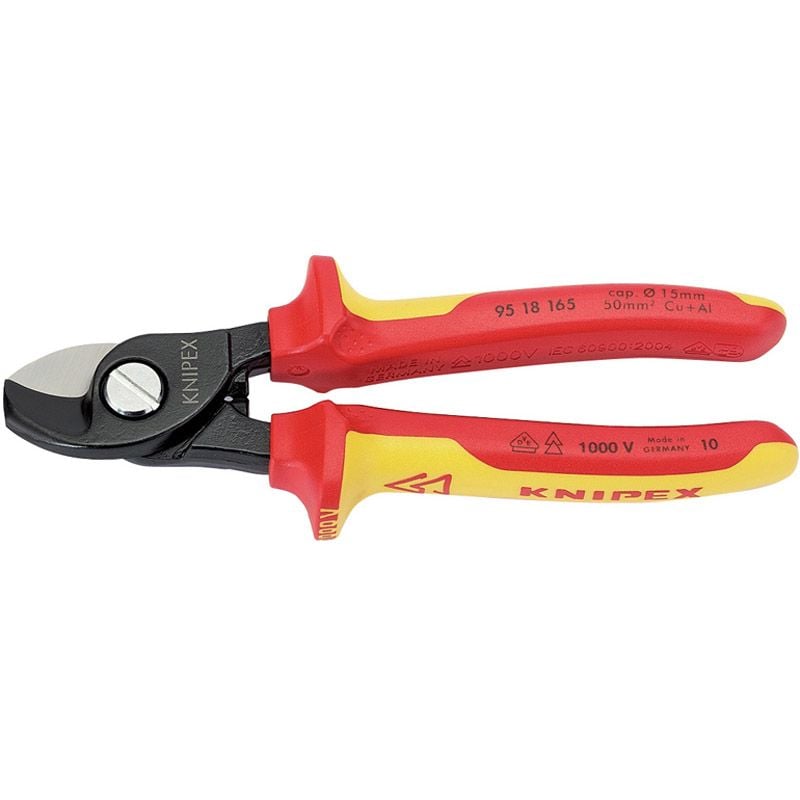 Knipex 95 18 165 UKSBE 95 18 165UKSBE VDE Fully Insulated Cable Shears, 165mm - (32014) - DR-32014 - Draper - Trade Counter Direct