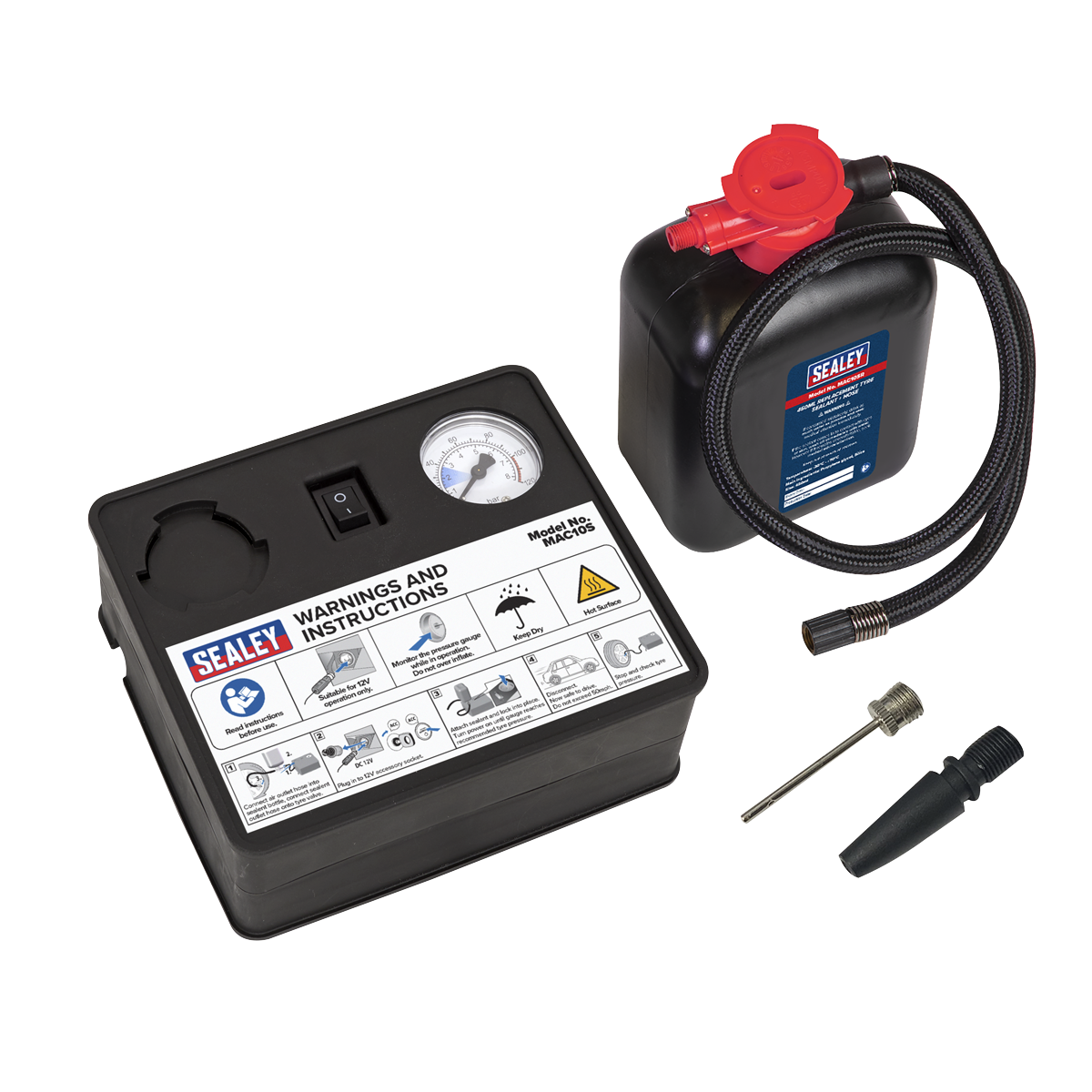Sealey MAC10S Tyre Inflator 12V & Emergency Puncture Sealant Kit