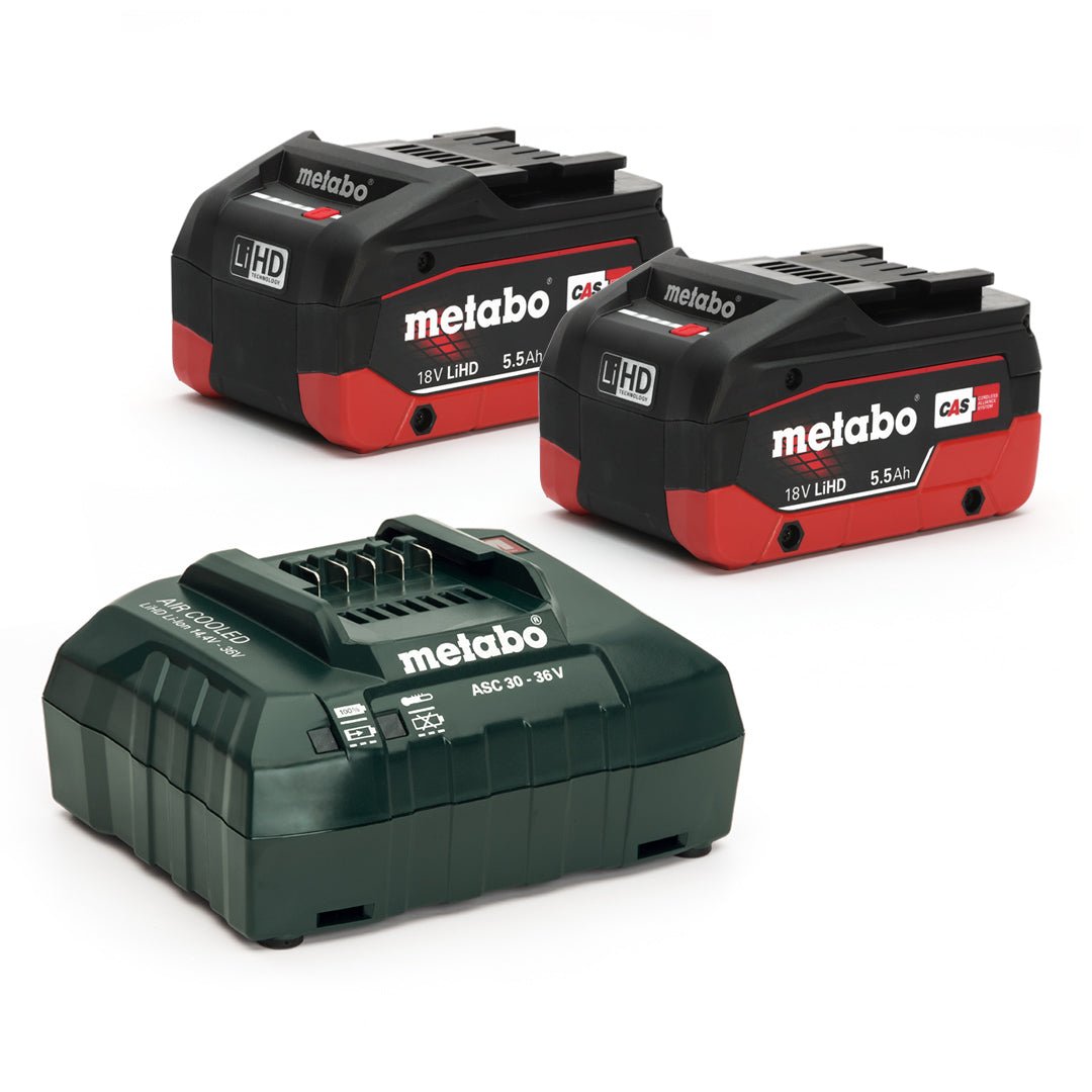 Metabo 685122380 2 X 5.5Ah 18V LiHD Batteries with ASC 145 Charger - 685122380 - Metabo Power Tools UK - Trade Counter Direct