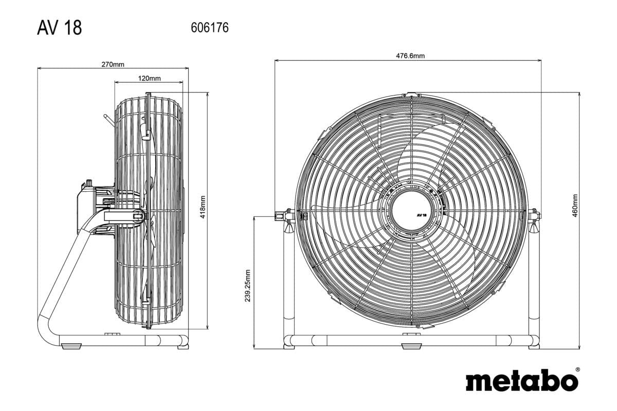 Metabo AV18 18v 355mm 3 mode Cordless Fan Bare Unit - AV18 - Metabo Power Tools UK - Trade Counter Direct