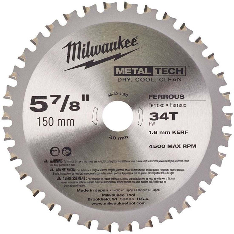 Milwaukee 150x20 34T Metal Cutting Blade - 48404080 - 48404080 - Milwaukee Tools UK - Trade Counter Direct