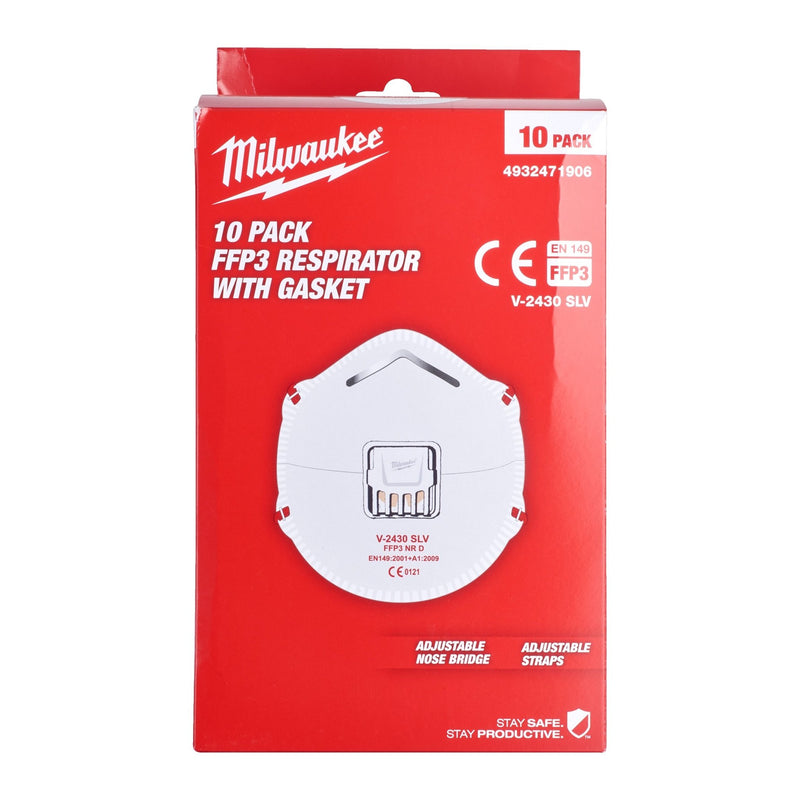 Milwaukee 4932471906 FFP3 Respirator with Valve FFP3 Respirator with Valve - 10pc - 4932471906 - Milwaukee Tools UK - Trade Counter Direct