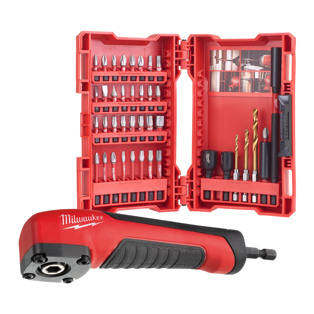 Milwaukee 4932478906 Screwdriver Bit Set With Right Angle Attachment - 40Pc