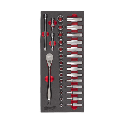 Milwaukee 4932479825 3/8In Ratchet And Socket Set Foam 32 Pc - 4932479825 - Milwaukee Tools UK - Trade Counter Direct