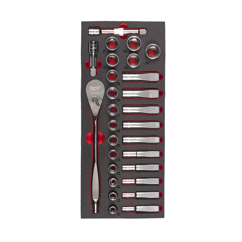 Milwaukee 4932479826 1/2In Ratchet And Socket Set Foam 28 Pc - 4932479826 - Milwaukee Tools UK - Trade Counter Direct