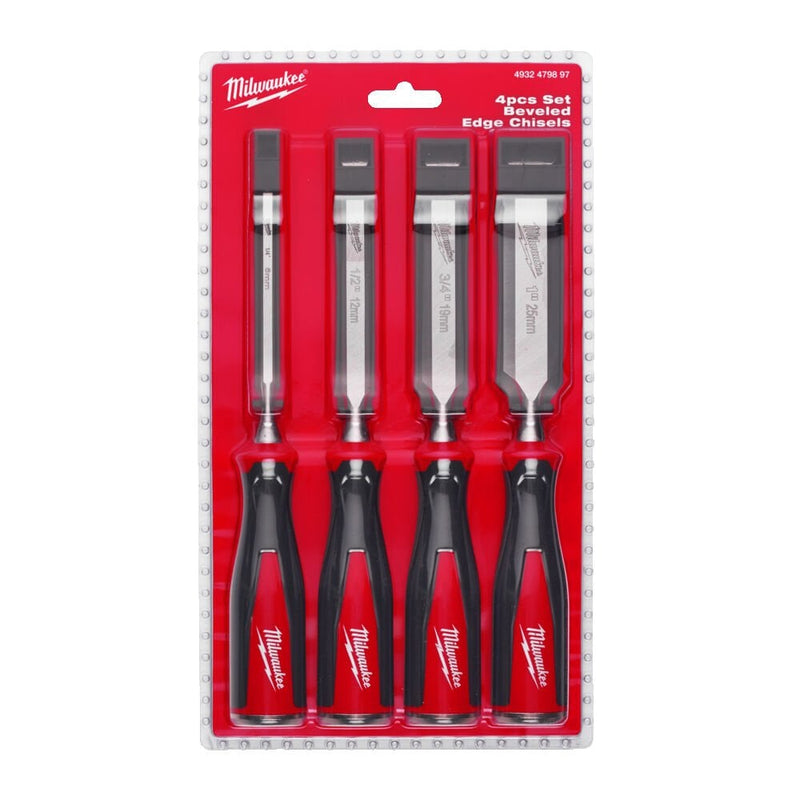 Milwaukee 4932479897 4 Piece Beveled Edge Chisel Set - 4932479897 - Milwaukee Tools UK - Trade Counter Direct