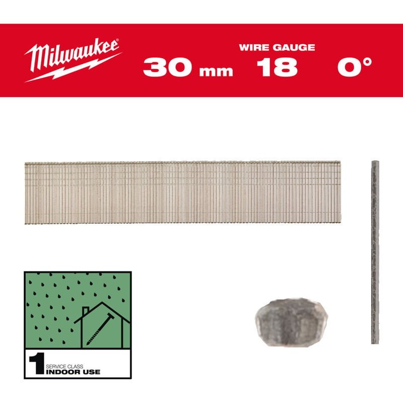 Milwaukee 4932492552 18G 30mm Brad Nails, Thin Finish Head - Box of 5000 - 4932492552 - Milwaukee Tools UK - Trade Counter Direct