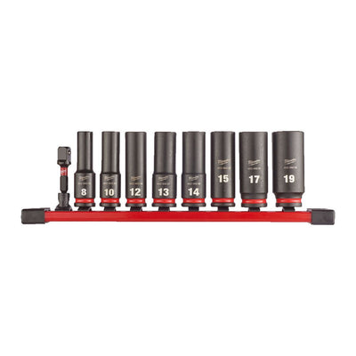 Milwaukee 9 Piece 3/8" Deep Impact Socket Rail Set - 4932480455 - 4932480455 - Milwaukee Tools UK - Trade Counter Direct