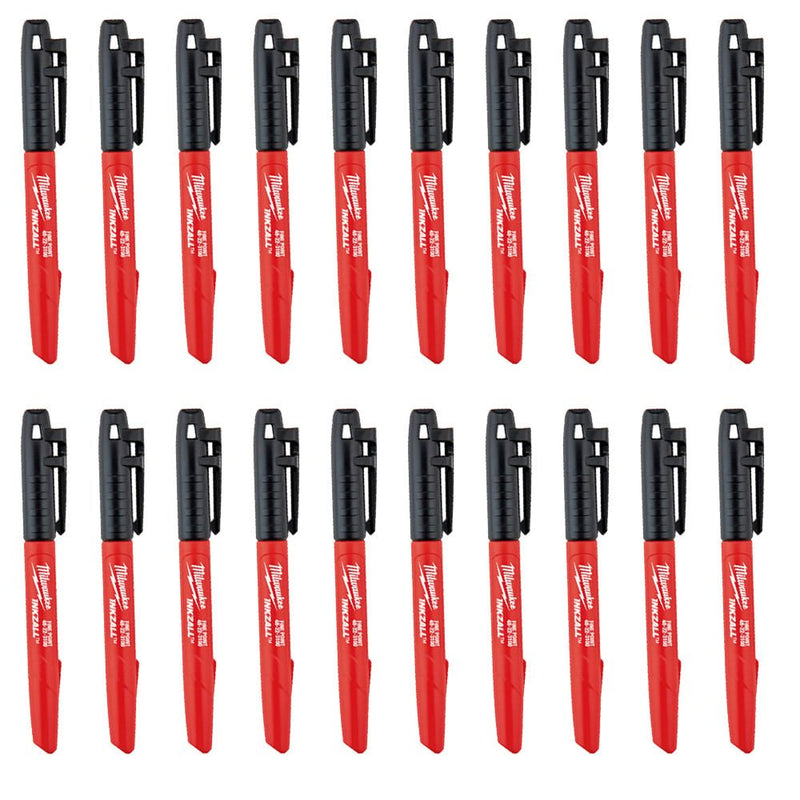 Milwaukee INKZALL Jobsite Fine Point Markers - 48223100 - Pack of 20 - 48223100-20 - Milwaukee Tools UK - Trade Counter Direct