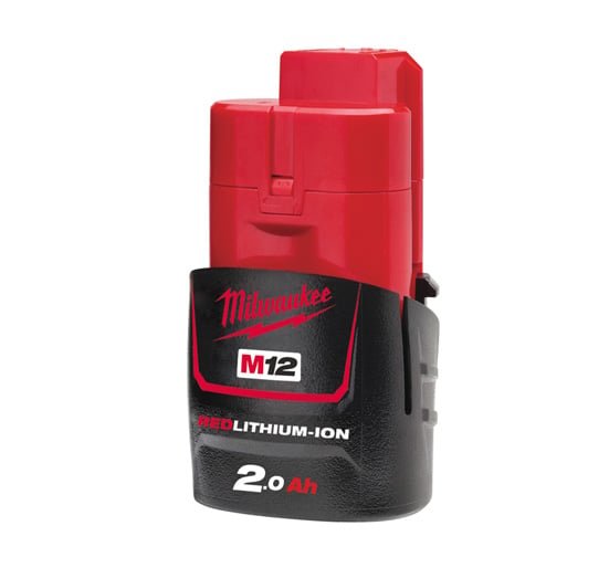 Milwaukee M12 M12B2 12 Volt 2.0Ah Red Lithium - Ion Battery - M12B2 - M12B2 - Milwaukee Tools UK - Trade Counter Direct