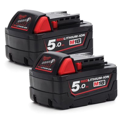 Milwaukee M18 M18B5 Red Lithium - Ion Battery 2 x 5.0Ah set - 2 - M18B5 - M18B5X2 - Milwaukee Tools UK - Trade Counter Direct