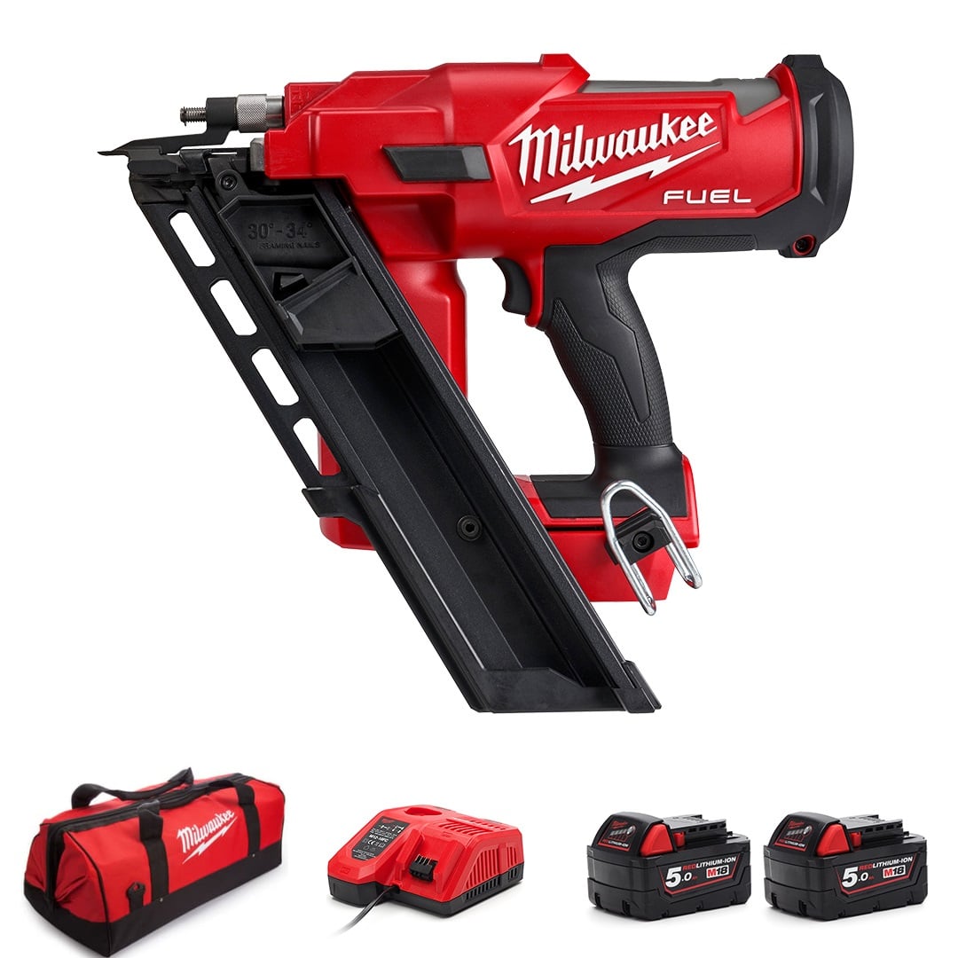 Milwaukee M18FFN - 502C 18v Fuel Framing Nailer With 2 x 5.0Ah Batteries and Charger - M18FFN-502C - Milwaukee Tools UK - Trade Counter Direct
