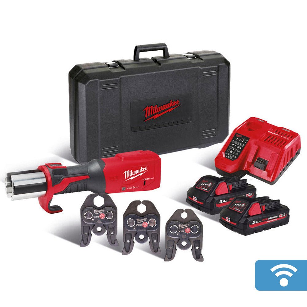 Milwaukee M18ONEBLHPT - 302C Force Logic One Key Press Tool Kit with U Jaws 16 - 20 - 25mm - M18ONEBLHPT-302CUSET - Milwaukee Tools UK - Trade Counter Direct