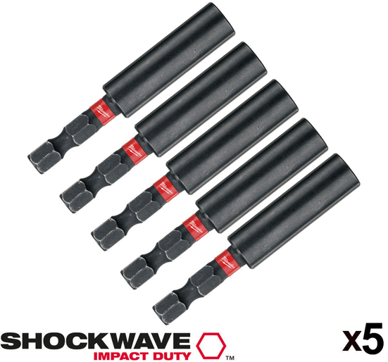 Milwaukee Shockwave Magnetic Bit Holder - 1/4in Hex 60mm - Pack of 5 - 4932352406 - 5 - 4932352406-5 - Milwaukee Tools UK - Trade Counter Direct