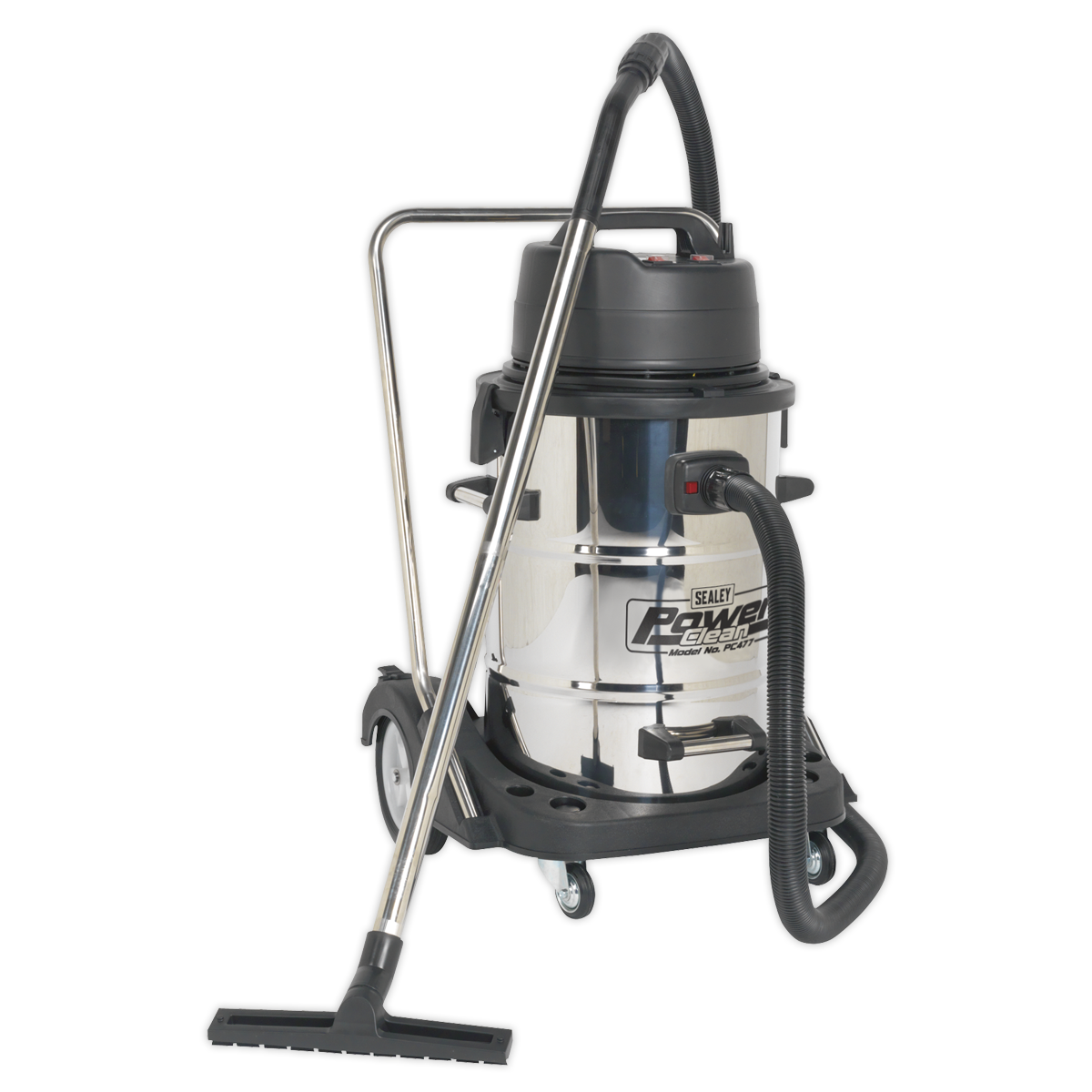 Sealey PC477 Vacuum Cleaner Industrial Wet & Dry 77L Stainless Steel Drum with Swivel Emptying 2400W