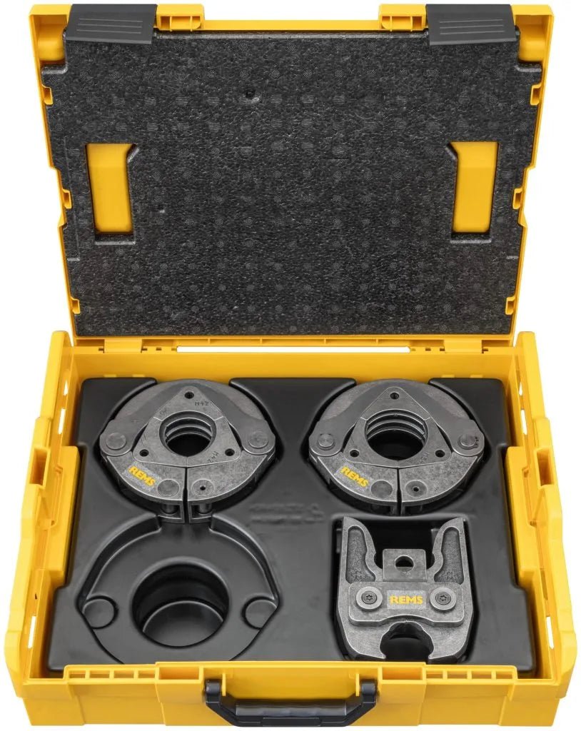 REMS Akku - Press E 22V ACC Gold 2026 Complete Press Tool Bundle (Tongs M15–35, Rings M42–54, 2x Batteries, L - Boxx, Hoodie) - 576X21 - REMS Tools - Trade Counter Direct