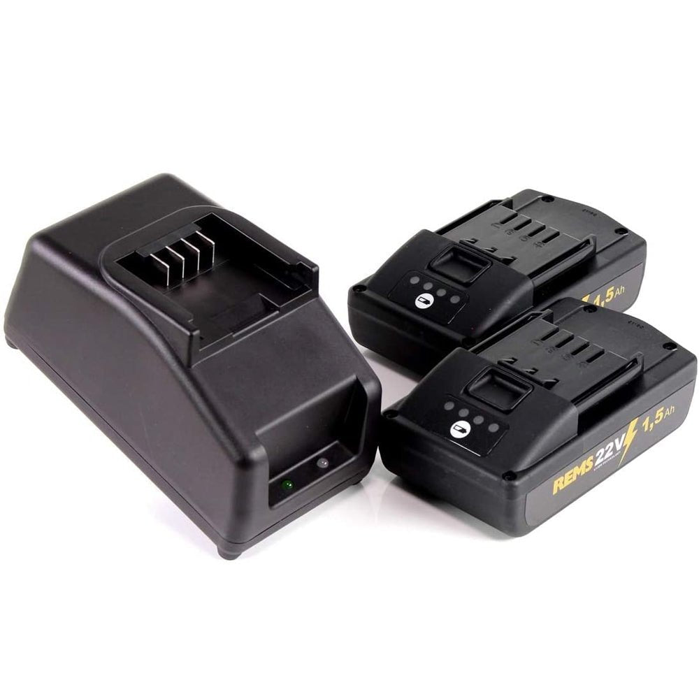 Rems Power Pack 22V, 2 X 1.5Ah Batteries with a 230V, 90W Charger - Kit - 571589 - REMS Tools - Trade Counter Direct