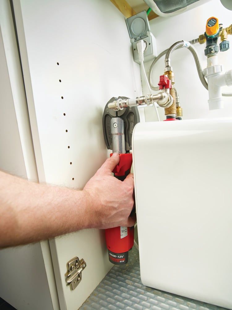 Ridgid RP 115 Micro - Press Tool Kit with M15 - 18 - 22 Jaws, 12V Battery & 230V Fast Charger - 76948 - Ridgid Tools - Trade Counter Direct