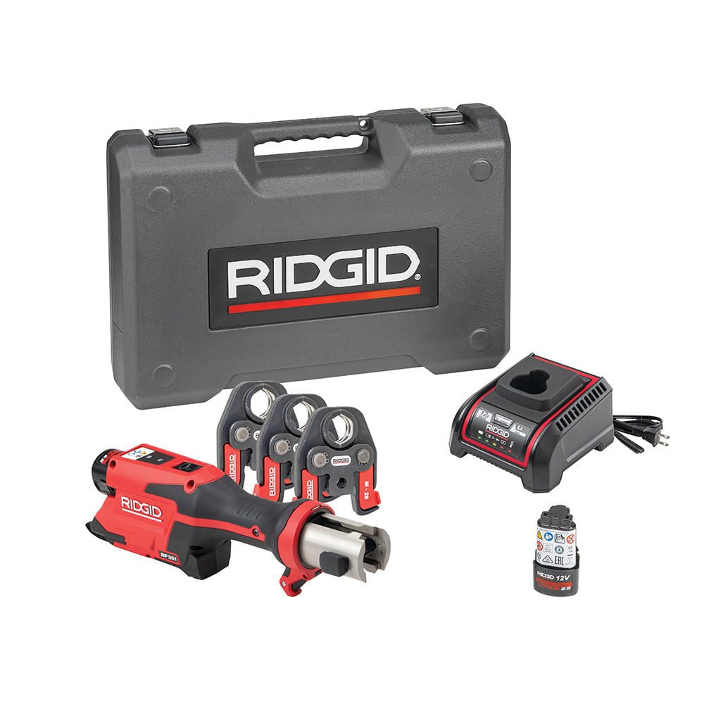 RIDGID RP 251 Press Tool Kit with M - Profile Jaws (15, 22, 28mm) – 12V Battery & Charger - 78288 - Ridgid Tools - Trade Counter Direct