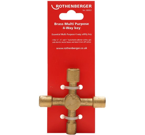 Rothenberger 80002 Brass Multipurpose 4 Way Key - 80002 - 80002 - Rothenberger - Trade Counter Direct