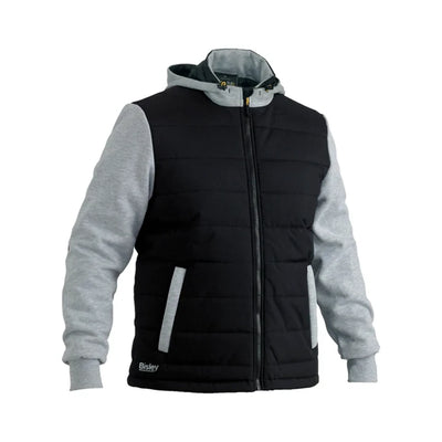 Bisley Workwear Flex & Move Long Sleeve Hooded Puffer Fleece Jacket - Black Contrast