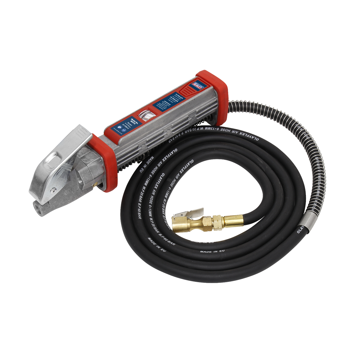 Sealey SA372 Tyre Inflator 2.7m Hose with Clip-On Connector