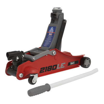 Sealey 2180LE 180° Handle Trolley Jack 2 Tonne Low Profile Short Chassis - Red - 2180LE - Sealey Tools UK - Trade Counter Direct