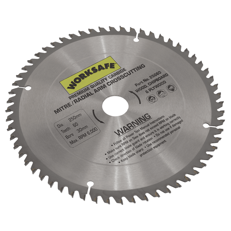 Sealey 25060 Worksafe® TCT Saw Blade 250 x 30mm 60tpu - 25060 - Sealey Tools UK - Trade Counter Direct