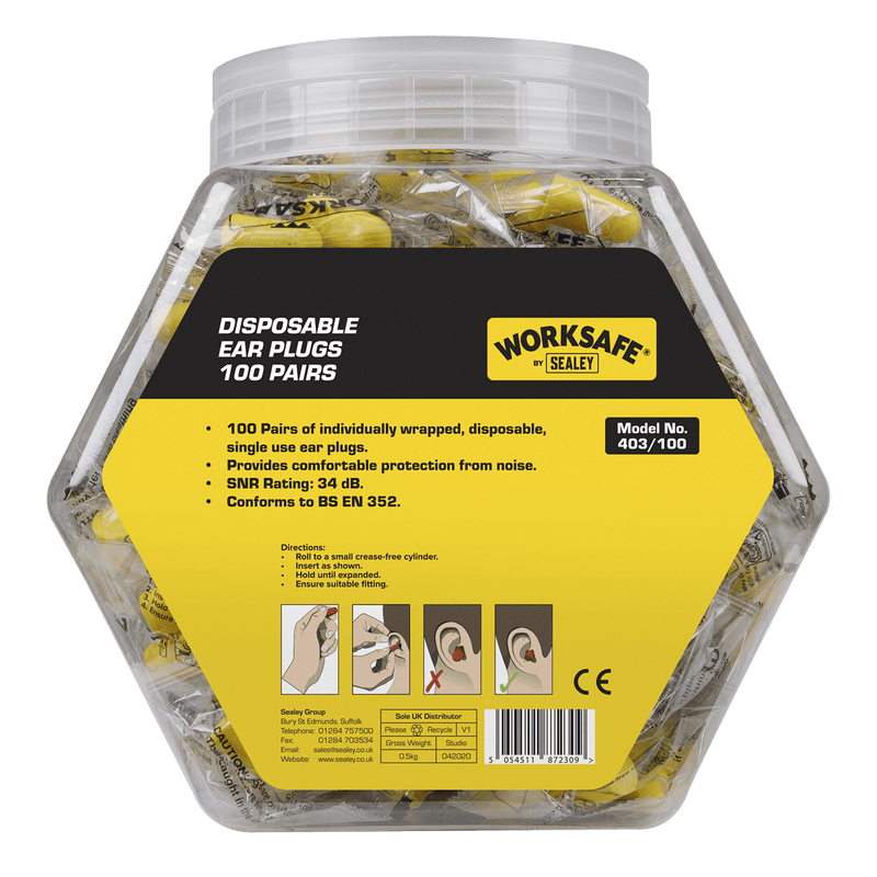 Sealey 403/100 Worksafe® Disposable Ear Plugs - 100 Pairs - 403/100 - Sealey Tools UK - Trade Counter Direct