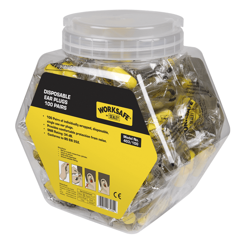 Sealey 403/100 Worksafe® Disposable Ear Plugs - 100 Pairs - 403/100 - Sealey Tools UK - Trade Counter Direct