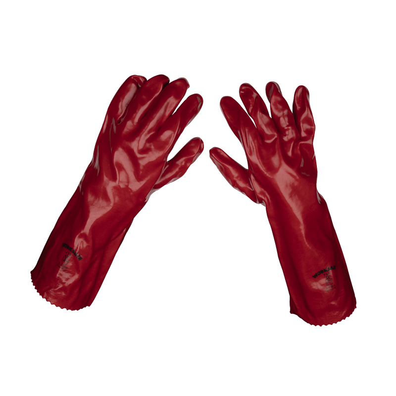 Sealey 9114/12 Worksafe® PVC Gauntlets 450mm, Red - Pack of 12 Pairs - 9114/12 - Sealey Tools UK - Trade Counter Direct