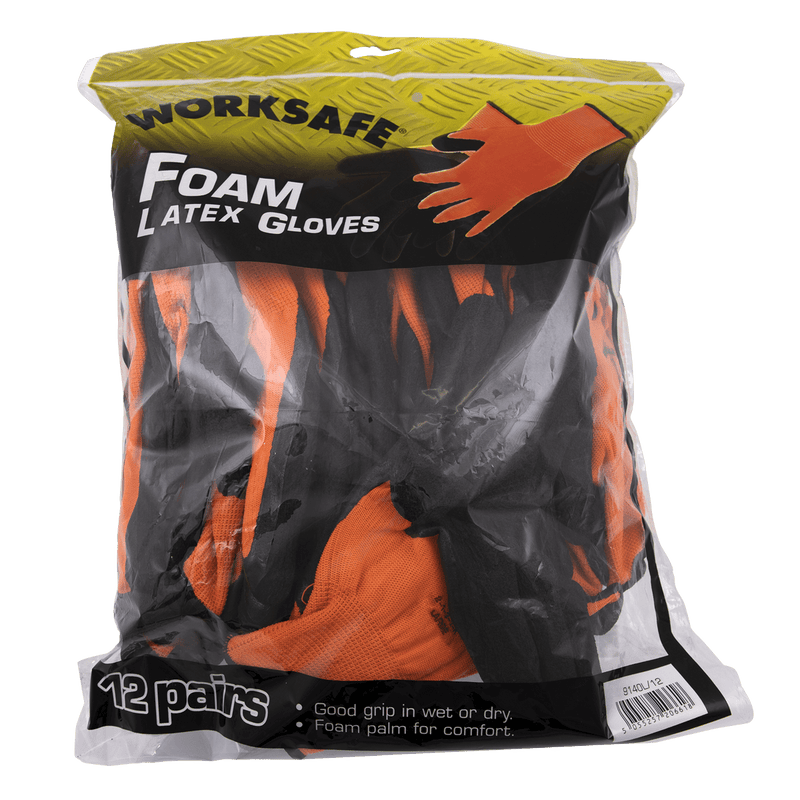 Sealey 9140L/12 Worksafe® Foam Latex Gloves, Large - Pack of 12 Pairs - 9140L/12 - Sealey Tools UK - Trade Counter Direct