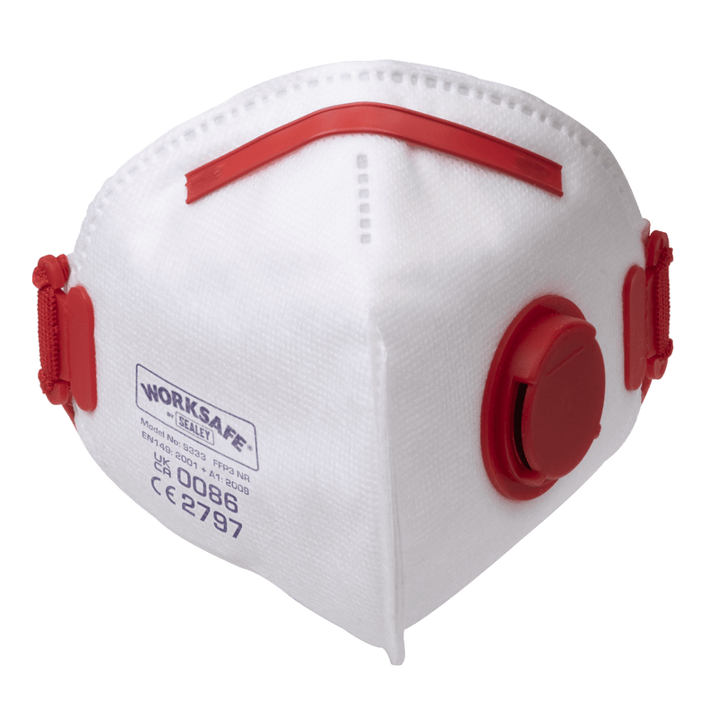 Sealey 9333/10 Worksafe® Valved Fold Flat Mask FFP3 - Pack of 10 - 9333/10 - Sealey Tools UK - Trade Counter Direct