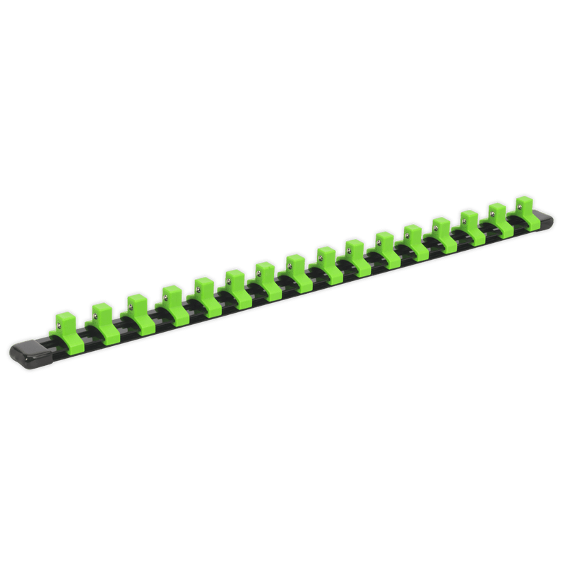 Sealey AK27053HV Socket Retaining Rail with 16 Clips 3/8"Sq Drive - Hi - Vis Green - AK27053HV - Sealey Tools UK - Trade Counter Direct