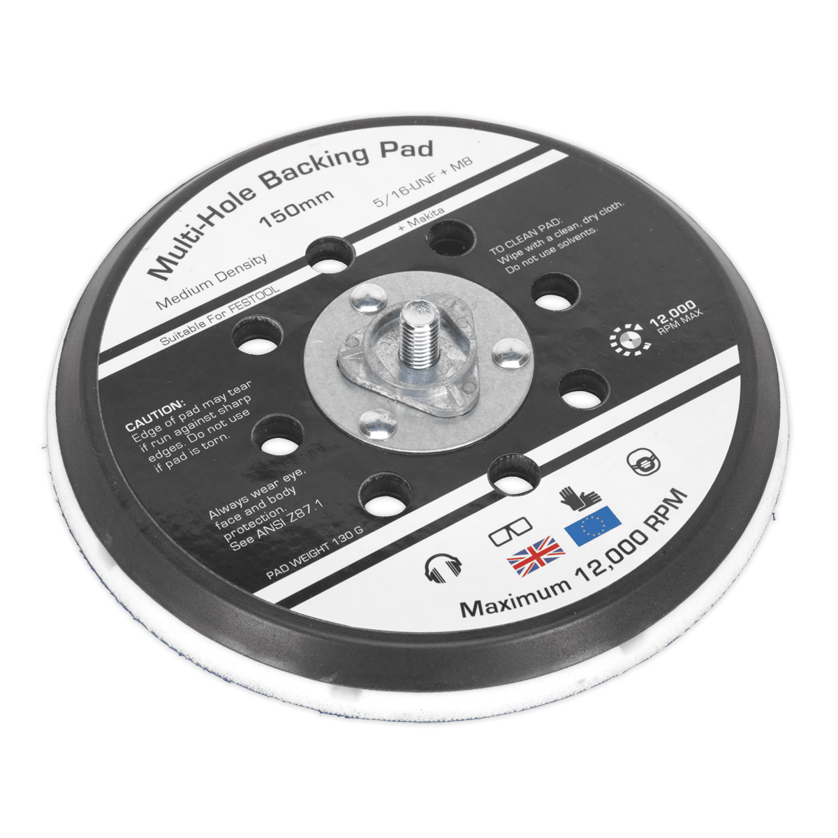 Sealey AK289 Universal Dust - Free Stick - On DA Backing Pad Ø150mm x 5/16"UNF & M8 - AK289 - Sealey Tools UK - Trade Counter Direct