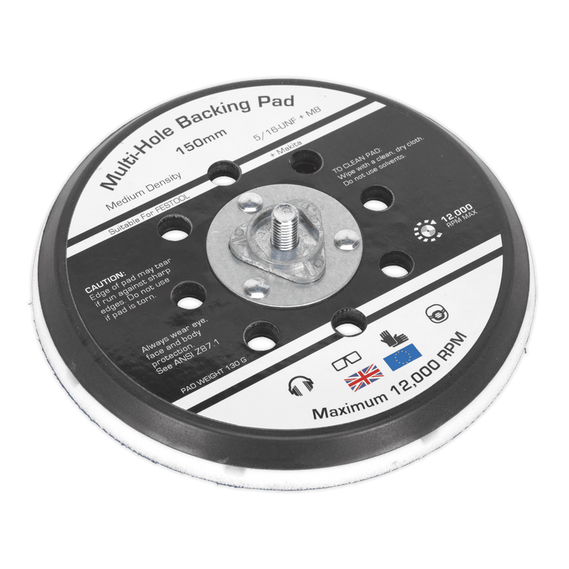 Sealey AK289 Universal Dust - Free Stick - On DA Backing Pad Ø150mm x 5/16"UNF & M8 - AK289 - Sealey Tools UK - Trade Counter Direct