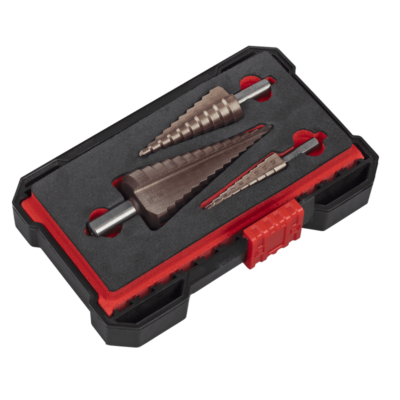 Sealey AK4733 Premier Straight Flute HSS Cobalt Step Drill Bit Set 3pc - AK4733 - Sealey Tools UK - Trade Counter Direct