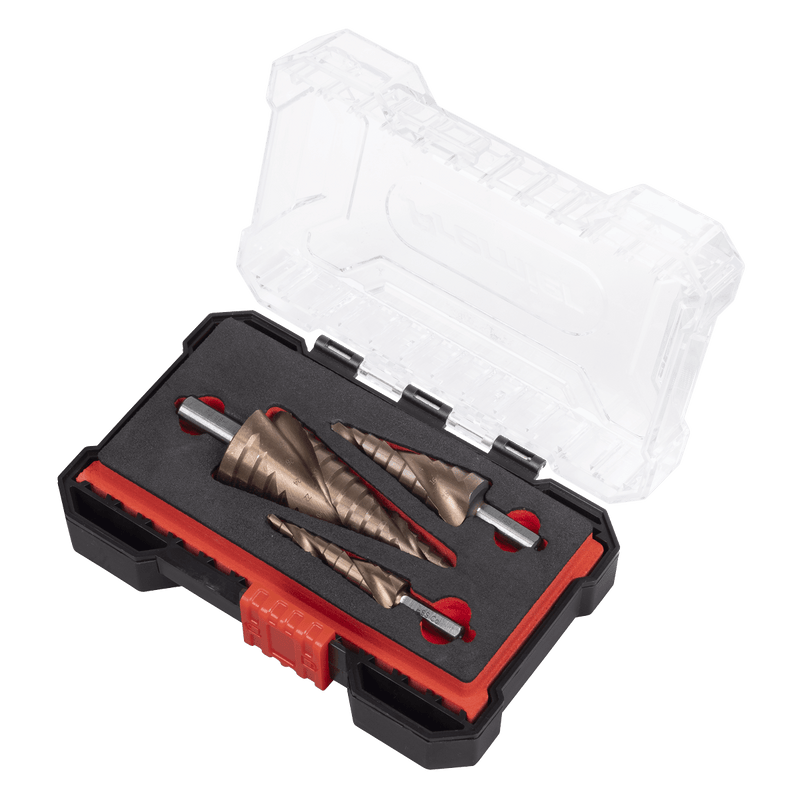 Sealey AK4743 Spiral Flute HSS Cobalt Step Drill Bit Set 3pc - AK4743 - Sealey Tools UK - Trade Counter Direct