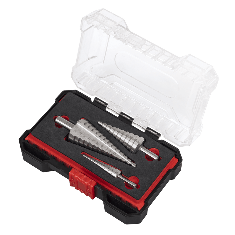 Sealey AK4746 Straight Flute HSS 4341 Step Drill Bit Set 3pc - AK4746 - Sealey Tools UK - Trade Counter Direct