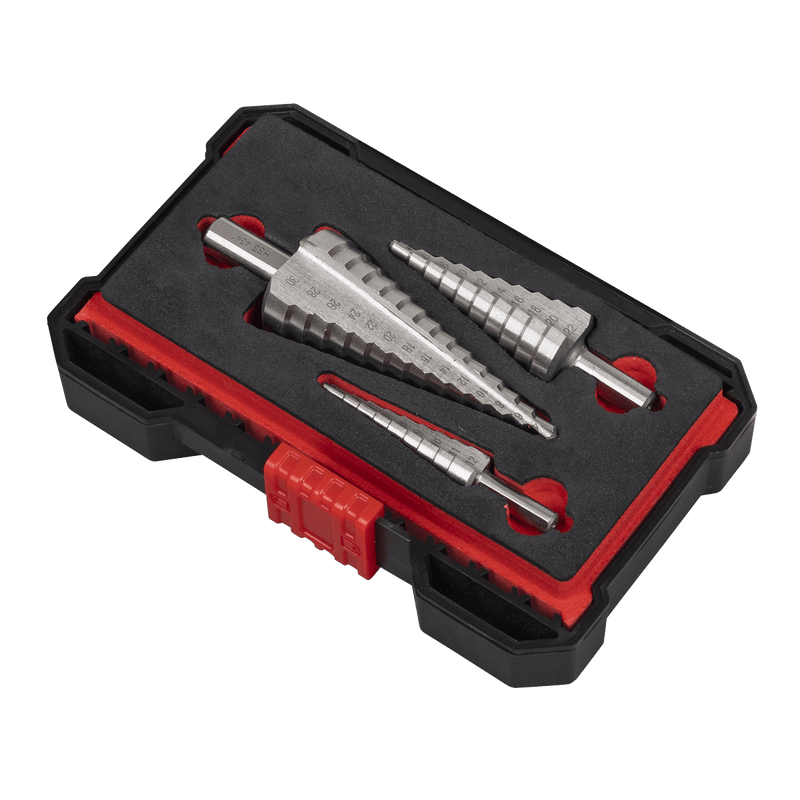 Sealey AK4746 Straight Flute HSS 4341 Step Drill Bit Set 3pc - AK4746 - Sealey Tools UK - Trade Counter Direct