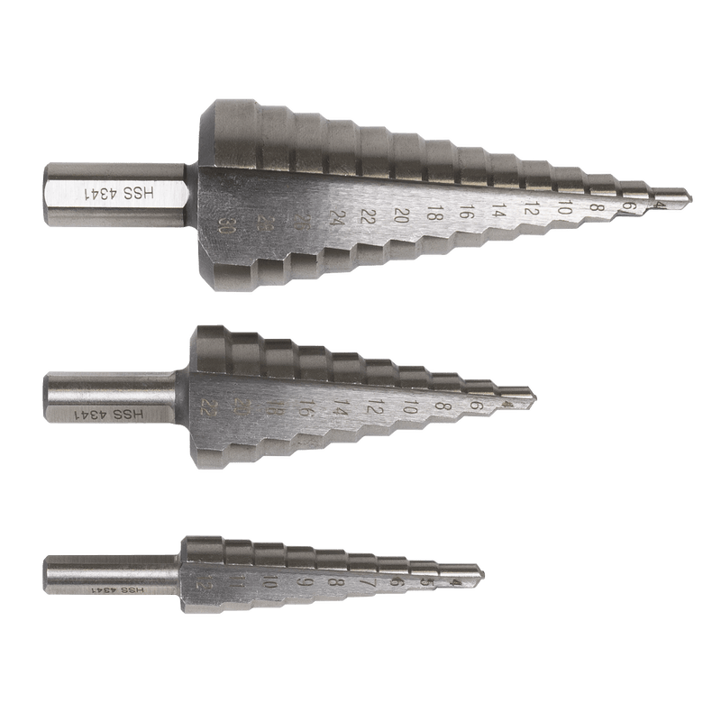 Sealey AK4746 Straight Flute HSS 4341 Step Drill Bit Set 3pc - AK4746 - Sealey Tools UK - Trade Counter Direct