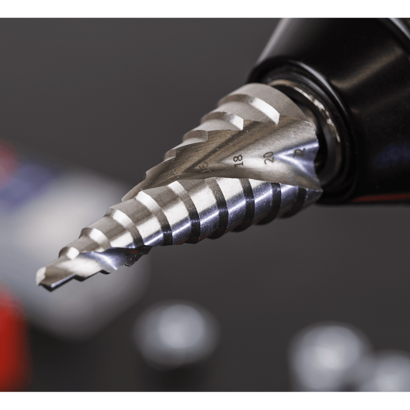 Sealey AK4747 Spiral Flute HSS 4341 Step Drill Bit 4-22mm - AK4747 - Sealey Tools UK - Trade Counter Direct