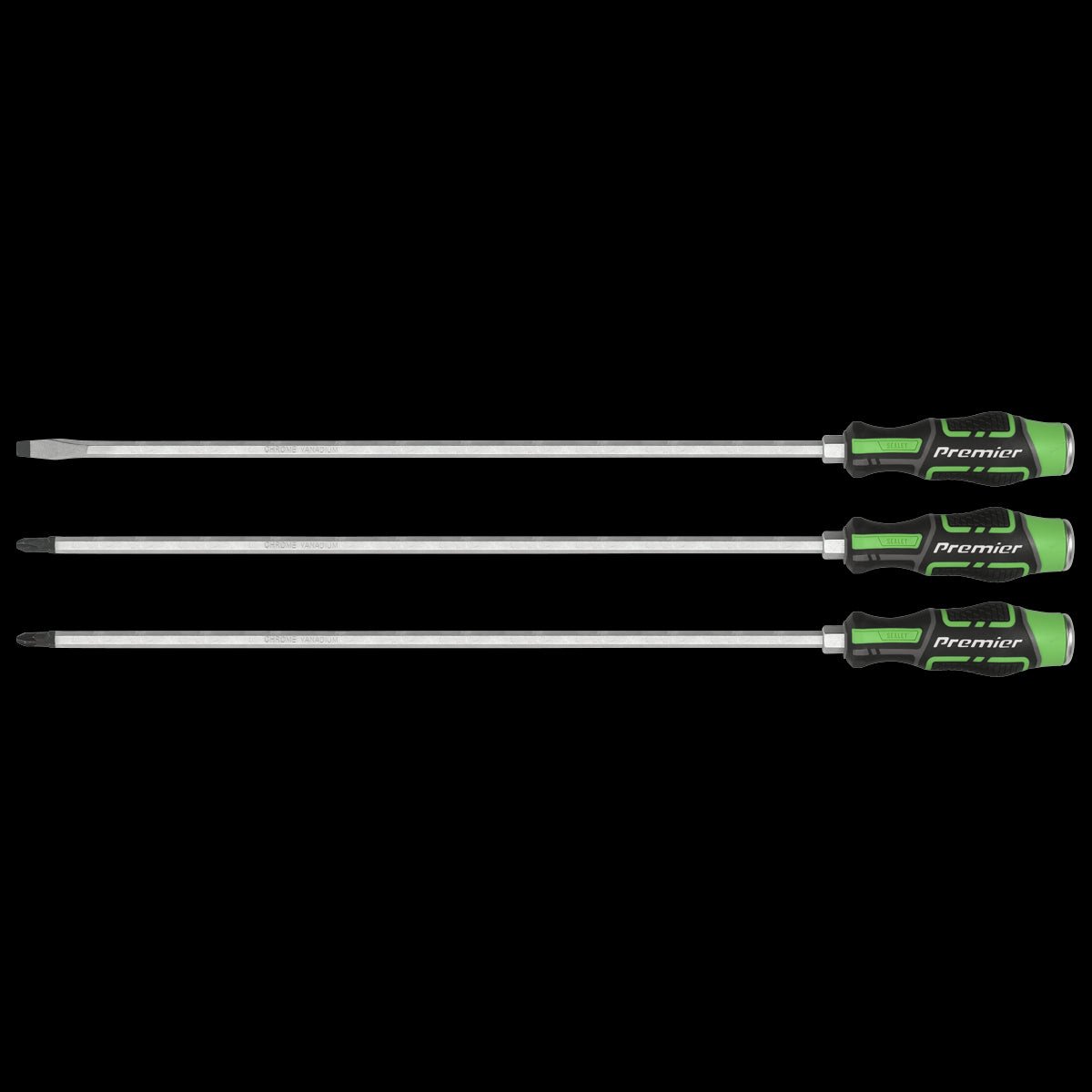 Sealey AK4942HV Extra - Long Hammer - Thru Screwdriver Set Hi - Vis Green 450mm 3pc - AK4942HV - Sealey Tools UK - Trade Counter Direct
