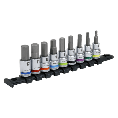 Sealey AK6250 Hex Socket Bit Set 9pc 3/8"Sq Drive - Platinum - AK6250 - Sealey Tools UK - Trade Counter Direct