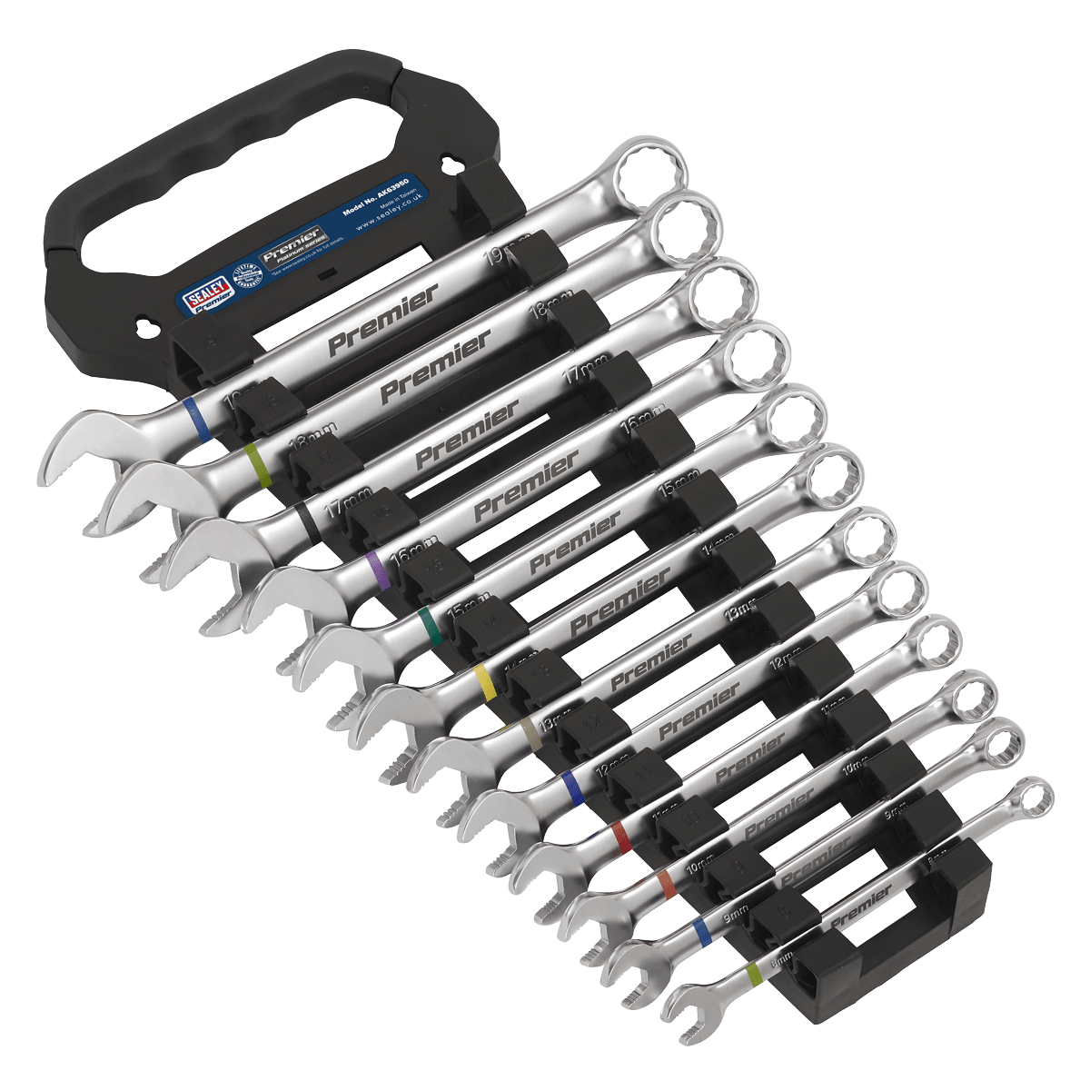 Sealey AK63950 Combination Spanner Set Anti - Slip 12pc Metric - Platinum Series - AK63950 - Sealey Tools UK - Trade Counter Direct