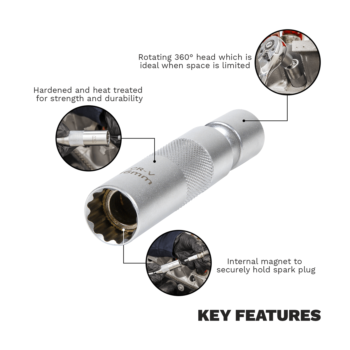 Sealey AK6571 Spark Plug Socket with Universal Joint 3/8"Sq Drive 12-Point 16mm - AK6571 - Sealey Tools UK - Trade Counter Direct
