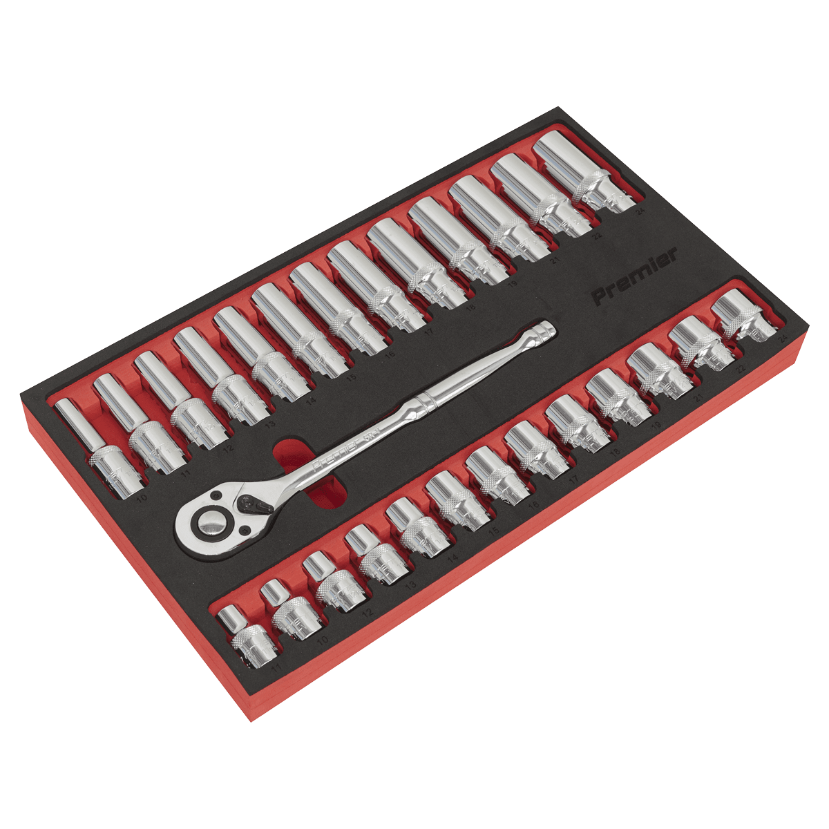 Sealey AK66723 Ratchet Wrench & Socket Set 27pc 1/2"Sq Drive - AK66723 - Sealey Tools UK - Trade Counter Direct