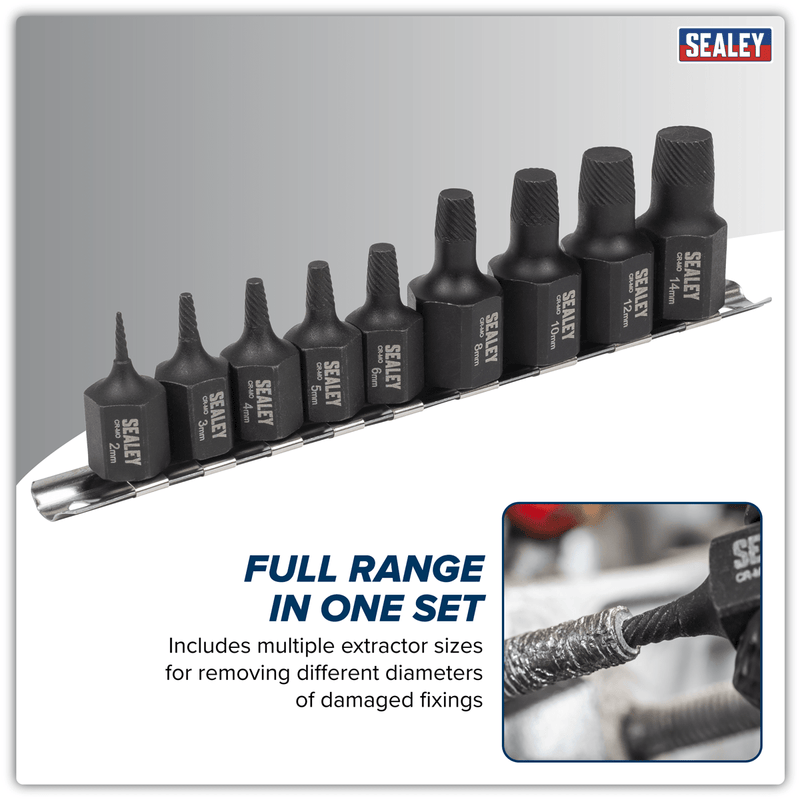 Sealey AK7222 Stud Extractor Set 9pc - AK7222 - Sealey Tools UK - Trade Counter Direct