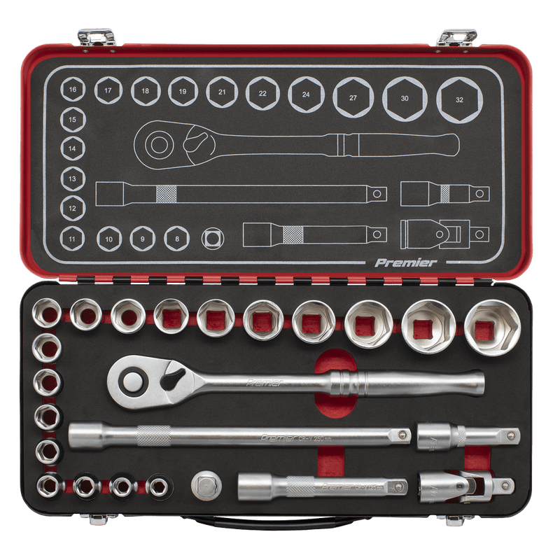 Sealey AK7924 Socket Set 1/2"Sq Drive 24pc - Premier Platinum Series - AK7924 - Sealey Tools UK - Trade Counter Direct